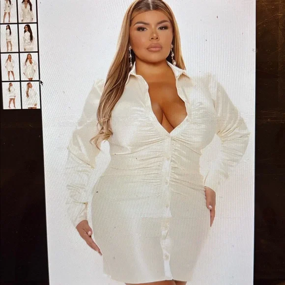 Fashion Nova Ivory Satin Shirt Dress - Picture 1 of 8